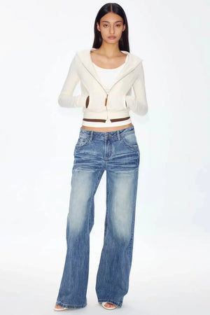 Color-Blocked Zipper Sweatshirt Top Set-Up
