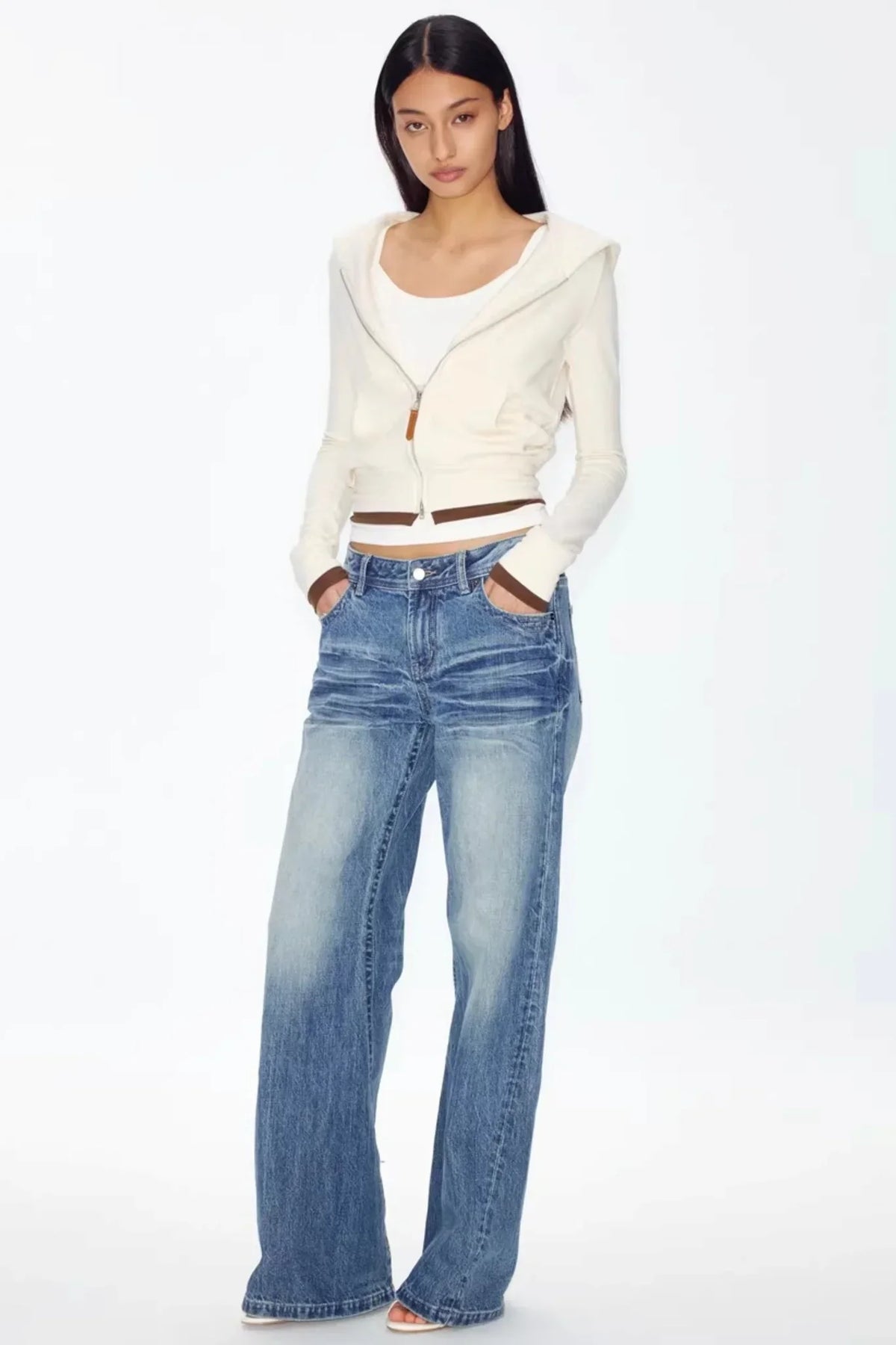 Color-Blocked Zipper Sweatshirt Top Set-Up