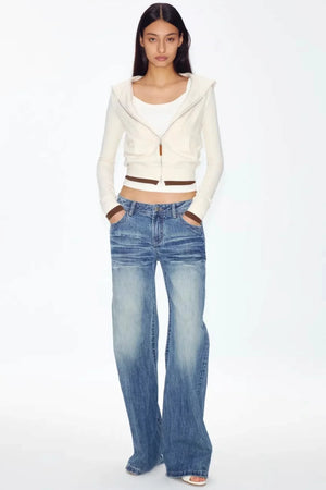 Color-Blocked Zipper Sweatshirt Top Set-Up