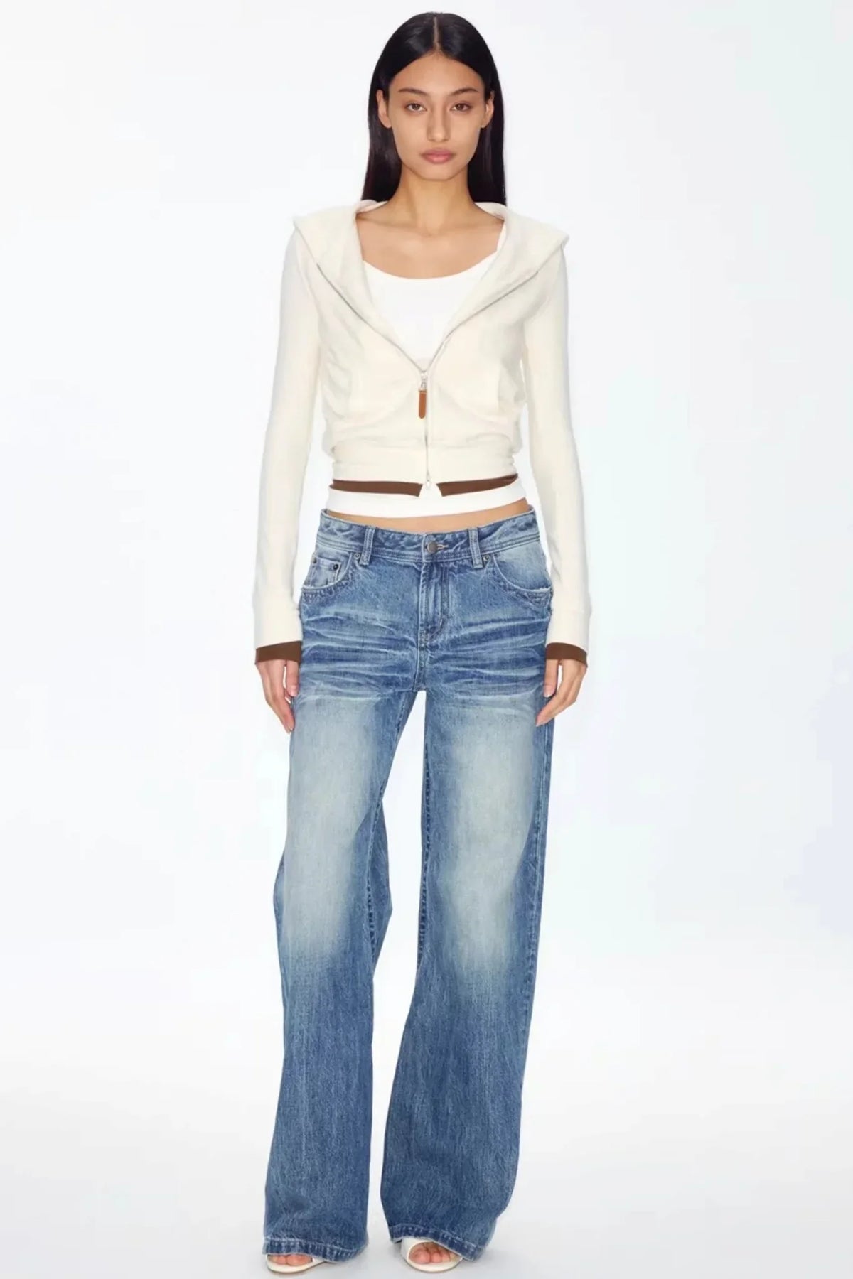 Color-Blocked Zipper Sweatshirt Top Set-Up