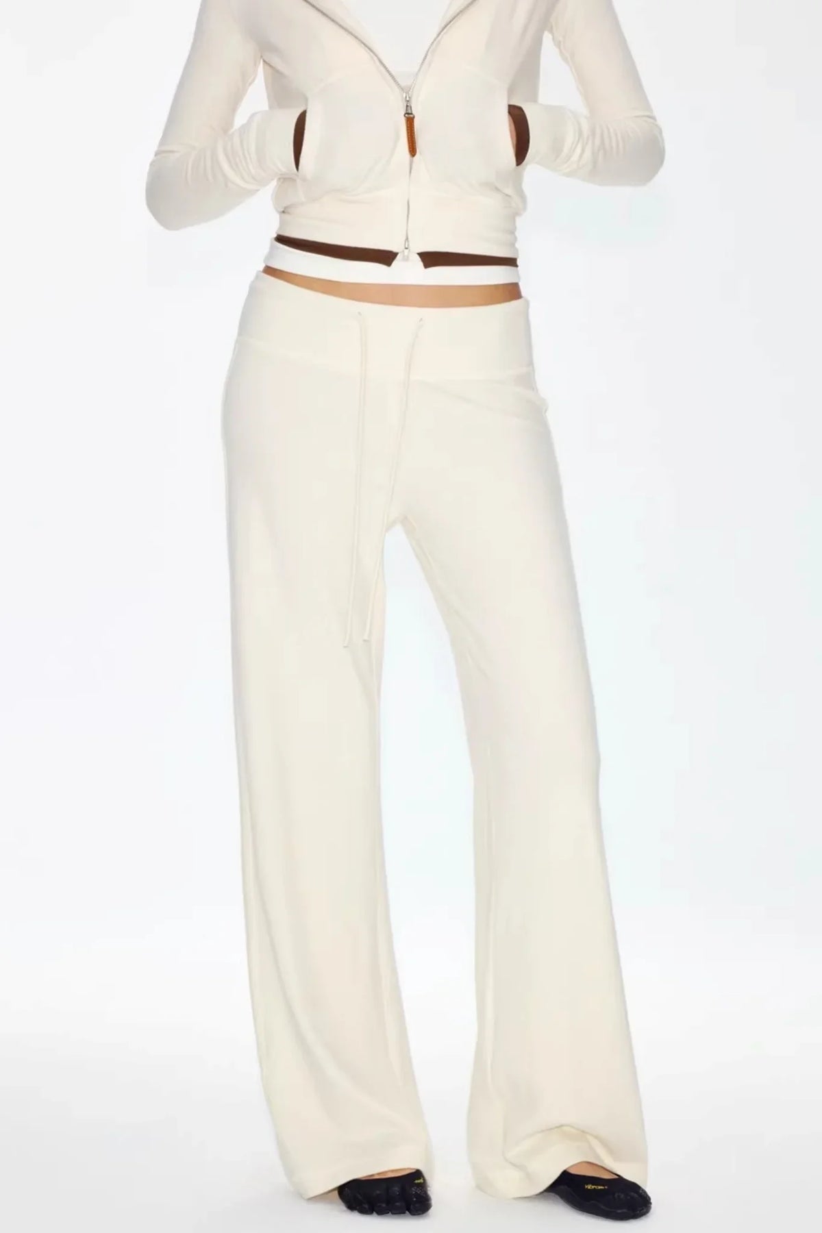 Color-Blocked Zipper Sweatshirt Top Set-Up