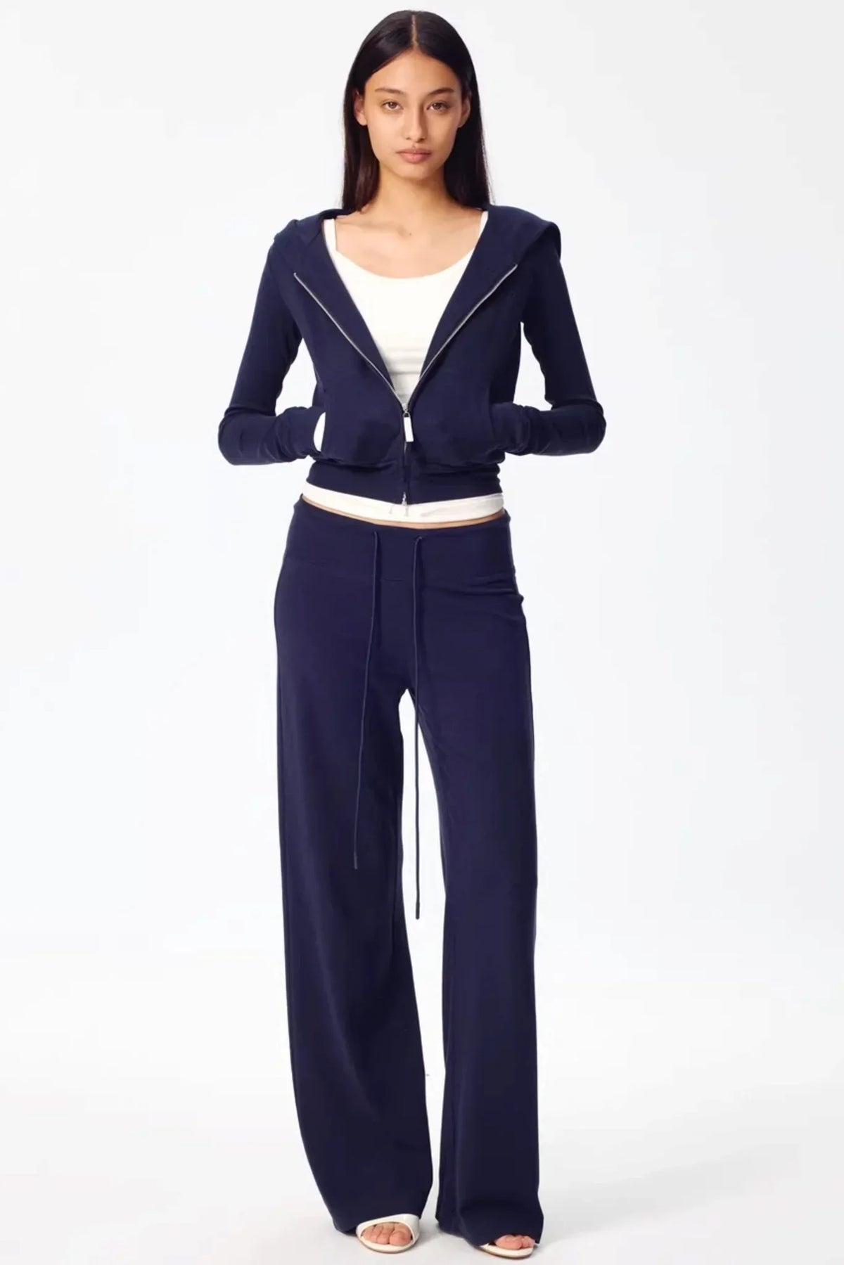 Color-Blocked Zipper Sweatshirt Top Set-Up