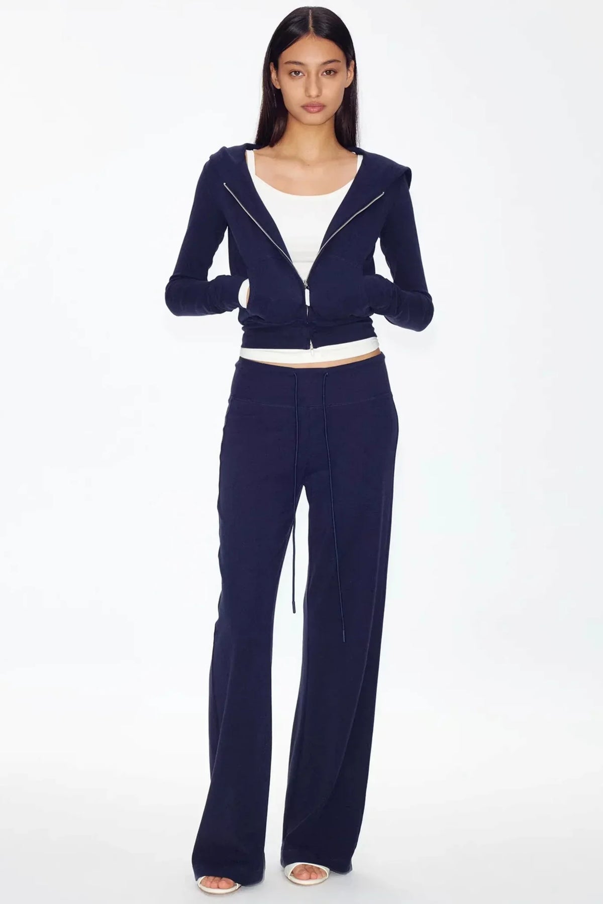 Color-Blocked Zipper Sweatshirt Top Set-Up