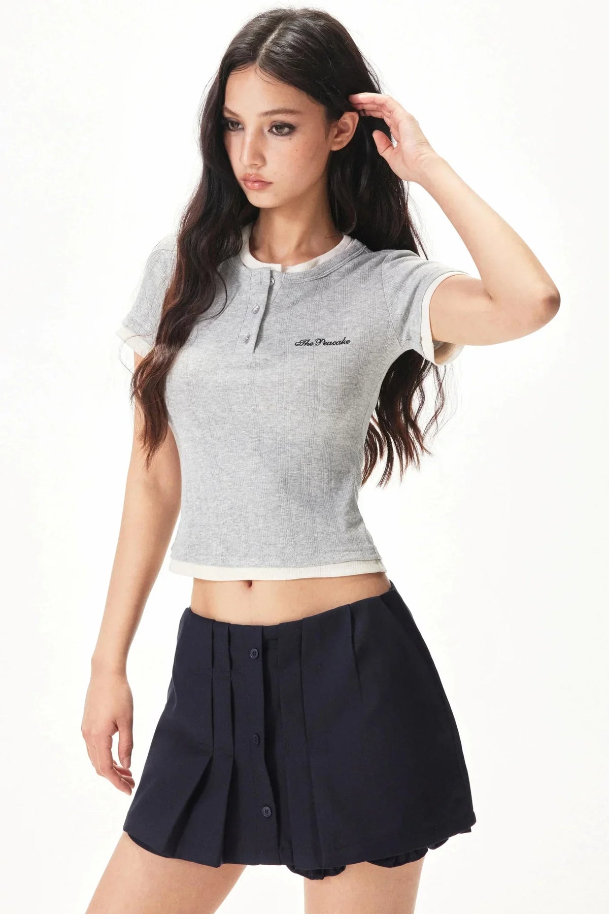 Color-Blocking Knit Short-Sleeve T-Shirt
