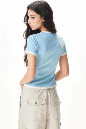 Color-Blocking Knit Short-Sleeve T-Shirt