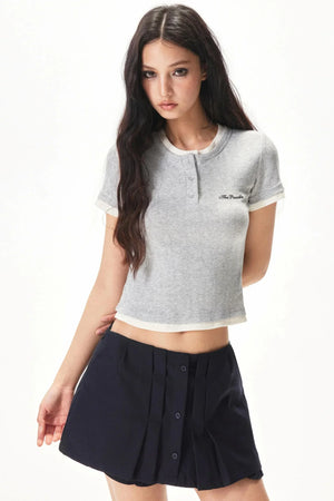 Color-Blocking Knit Short-Sleeve T-Shirt