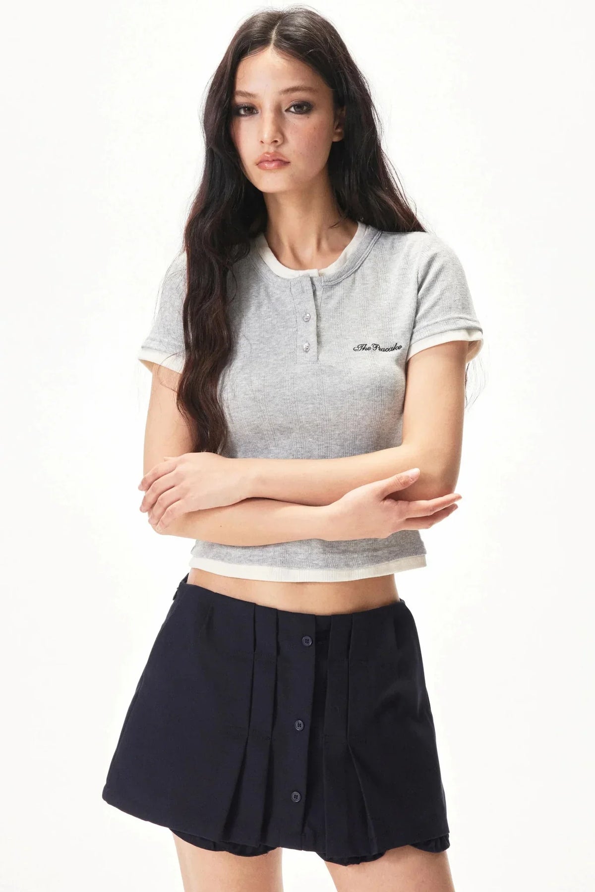 Color-Blocking Knit Short-Sleeve T-Shirt