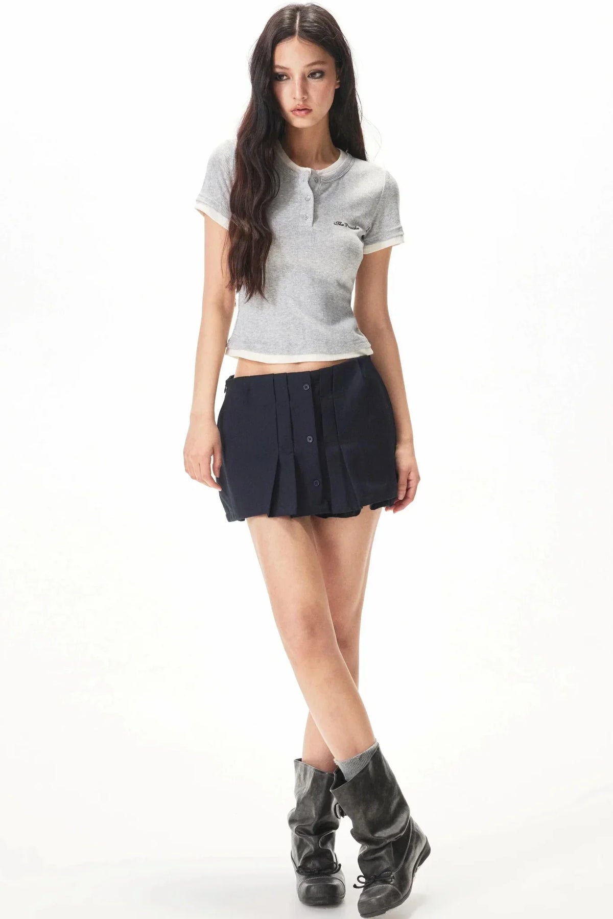 Color-Blocking Knit Short-Sleeve T-Shirt