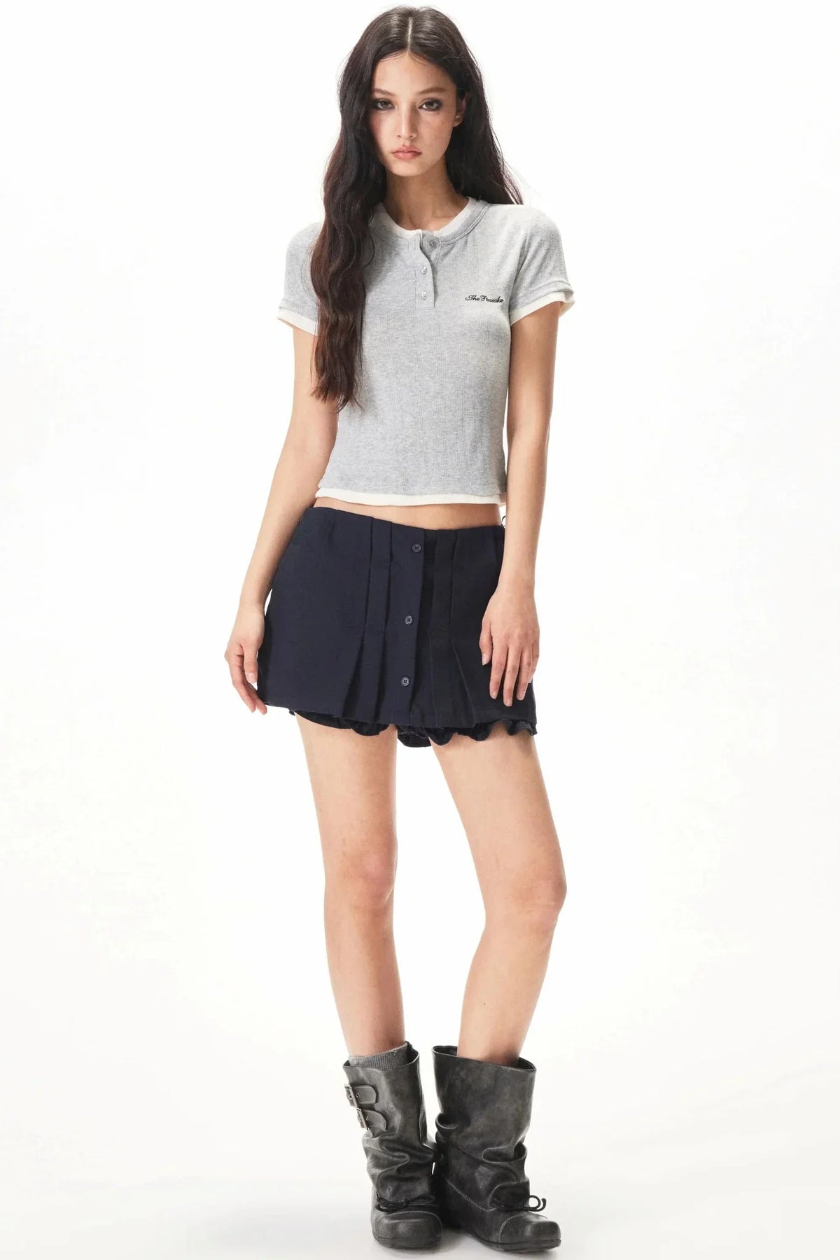 Color-Blocking Knit Short-Sleeve T-Shirt