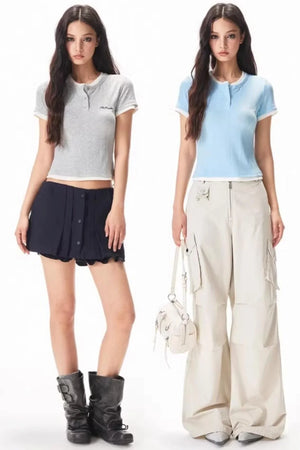 Color-Blocking Knit Short-Sleeve T-Shirt