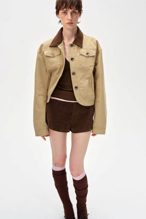 Color-Blocking Lapel Cargo Jacket