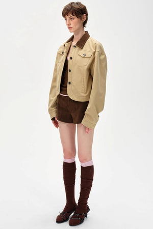Color-Blocking Lapel Cargo Jacket