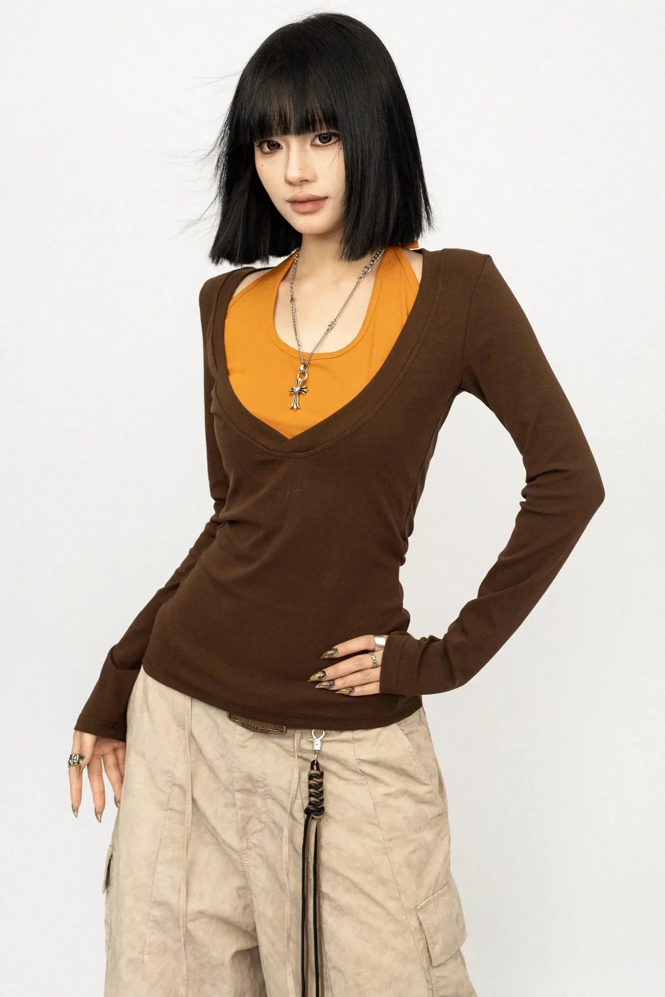 Color-Blocking Tie-Up Blouse