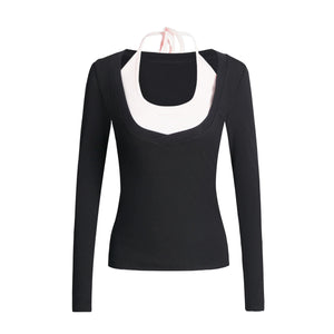 Color-Blocking Tie-Up Blouse