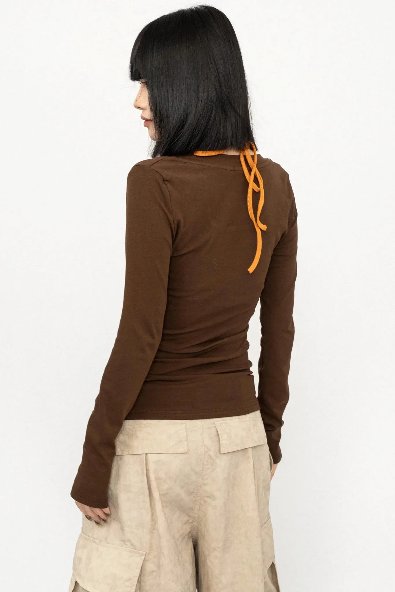 Color-Blocking Tie-Up Blouse