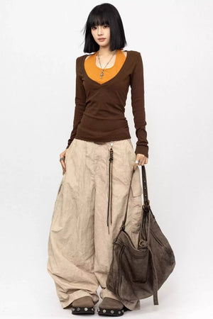 Color-Blocking Tie-Up Blouse