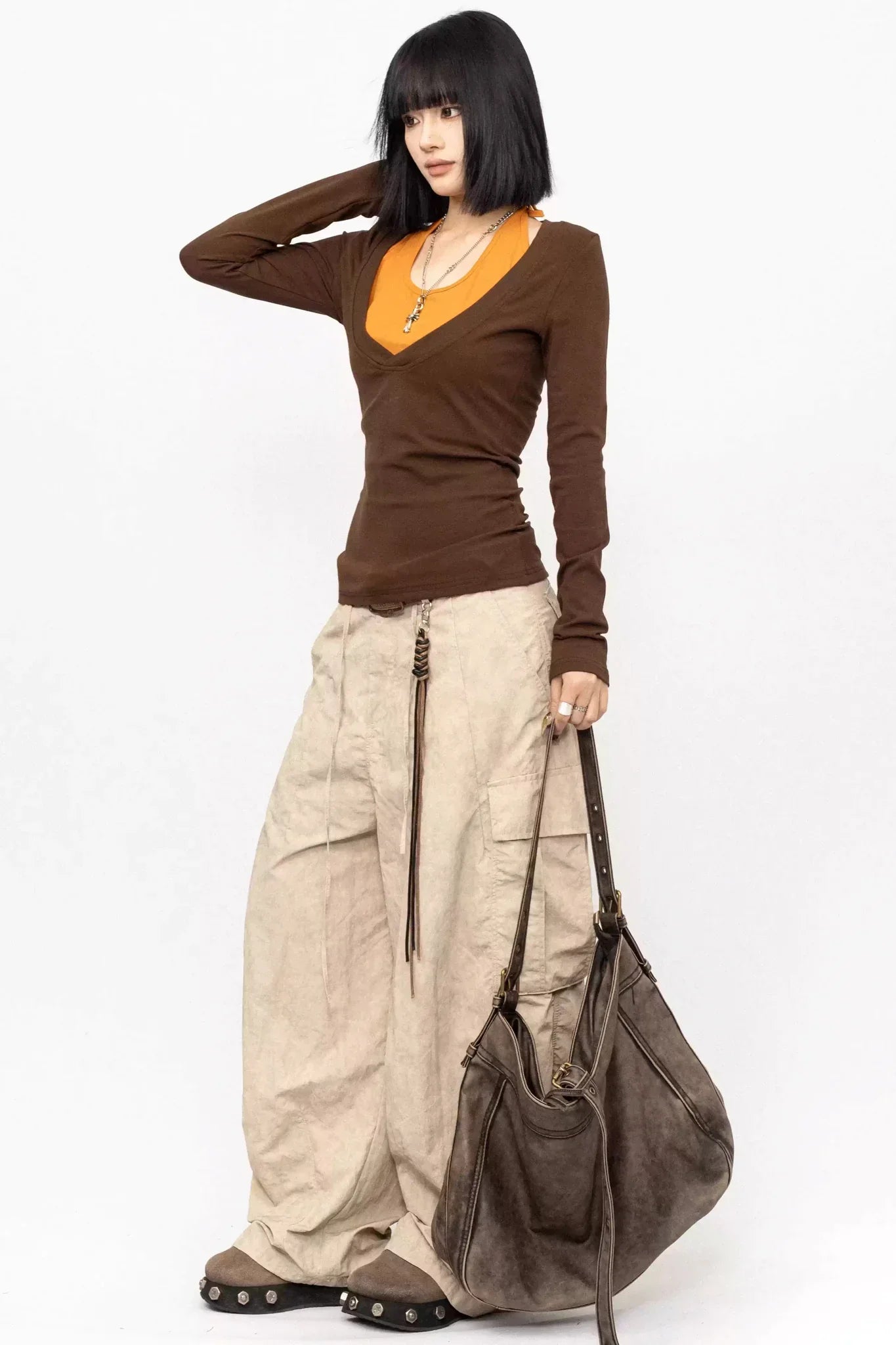Color-Blocking Tie-Up Blouse
