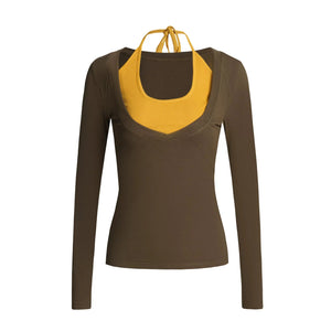 Color-Blocking Tie-Up Blouse