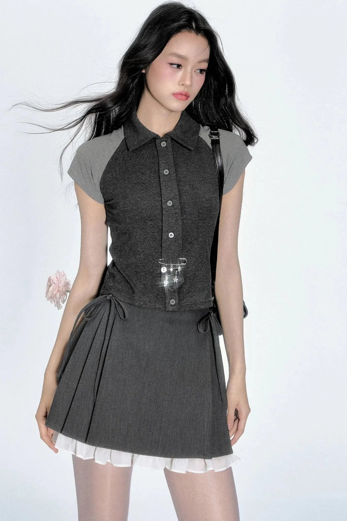 Color Clash Tie-Front Top & Skirt Set-Up