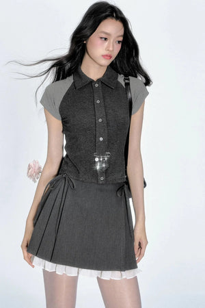 Color Clash Tie-Front Top & Skirt Set-Up