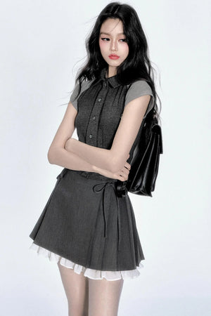 Color Clash Tie-Front Top & Skirt Set-Up