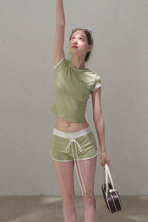 Colorblock Lace-Up Top Set-Up
