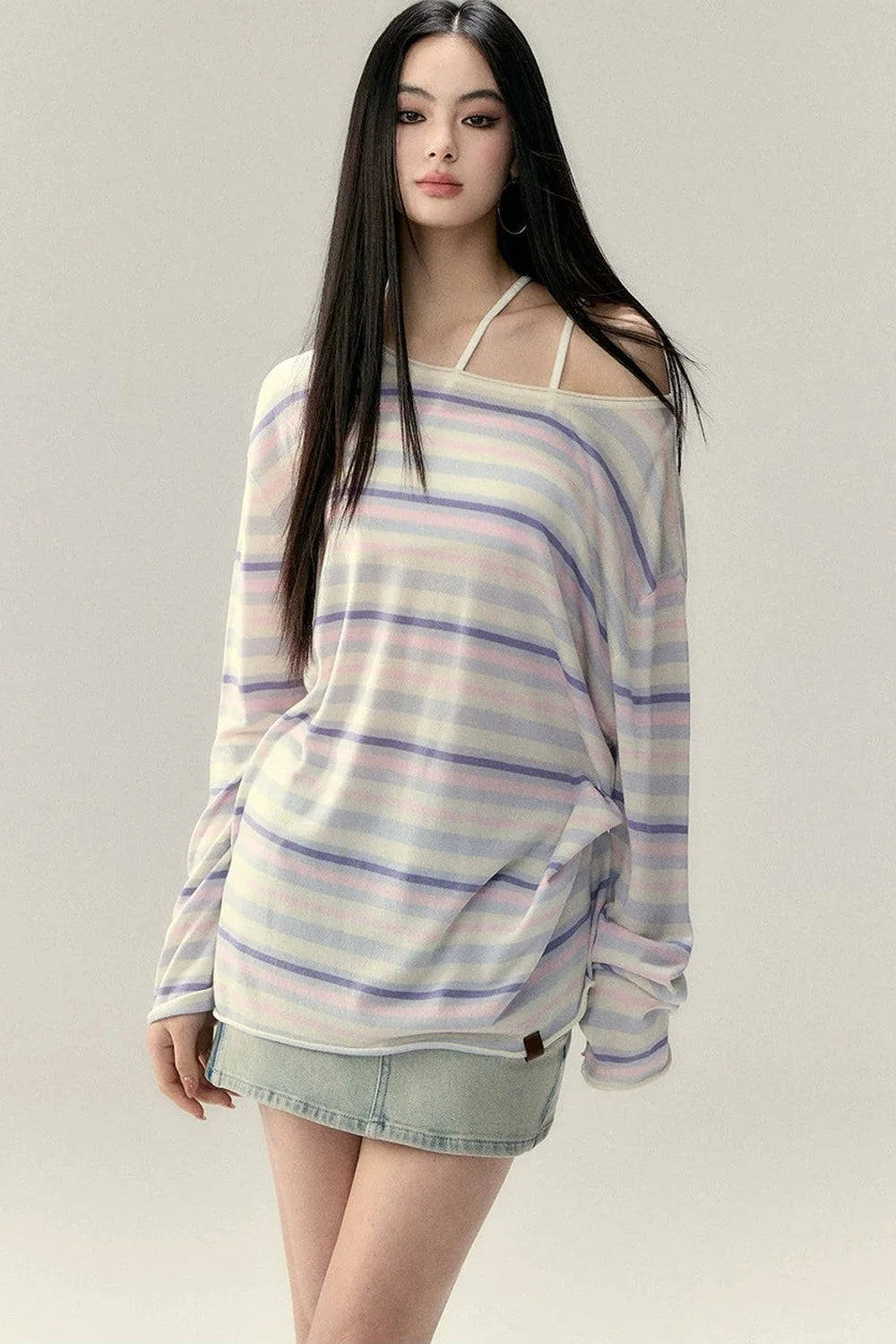Colorful Striped Wool Acetate T-Shirt Set-Up