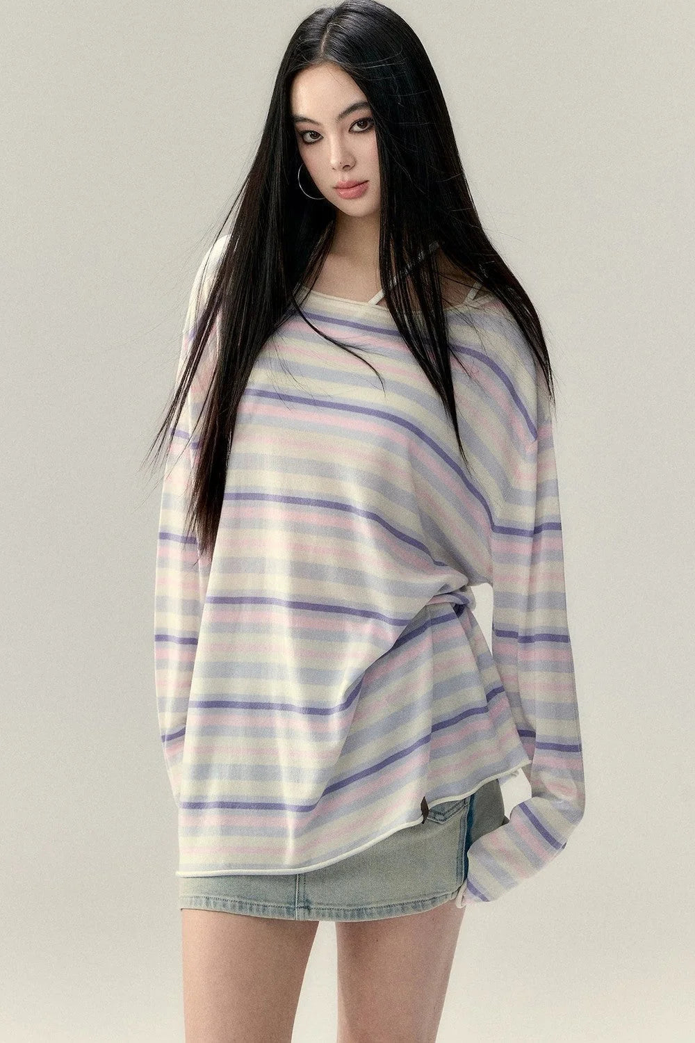 Colorful Striped Wool Acetate T-Shirt Set-Up