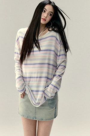 Colorful Striped Wool Acetate T-Shirt Set-Up