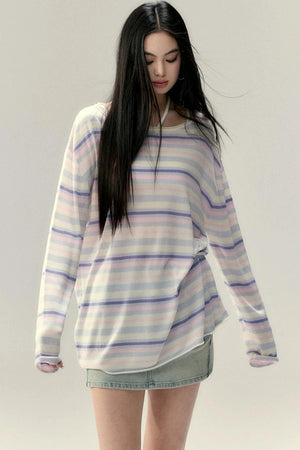 Colorful Striped Wool Acetate T-Shirt Set-Up