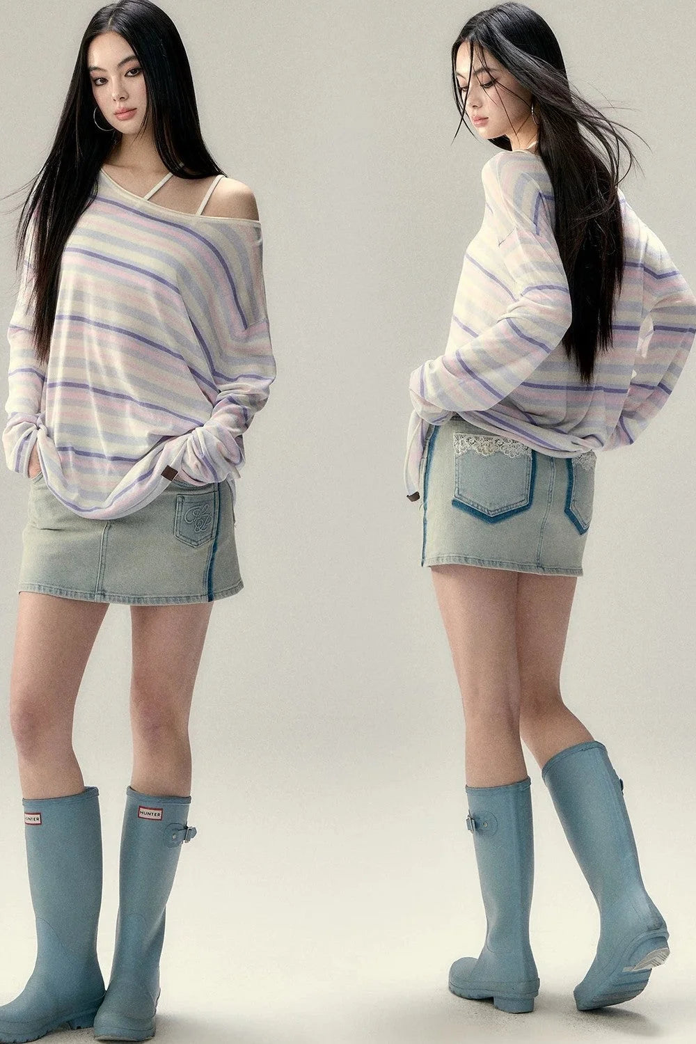 Colorful Striped Wool Acetate T-Shirt Set-Up