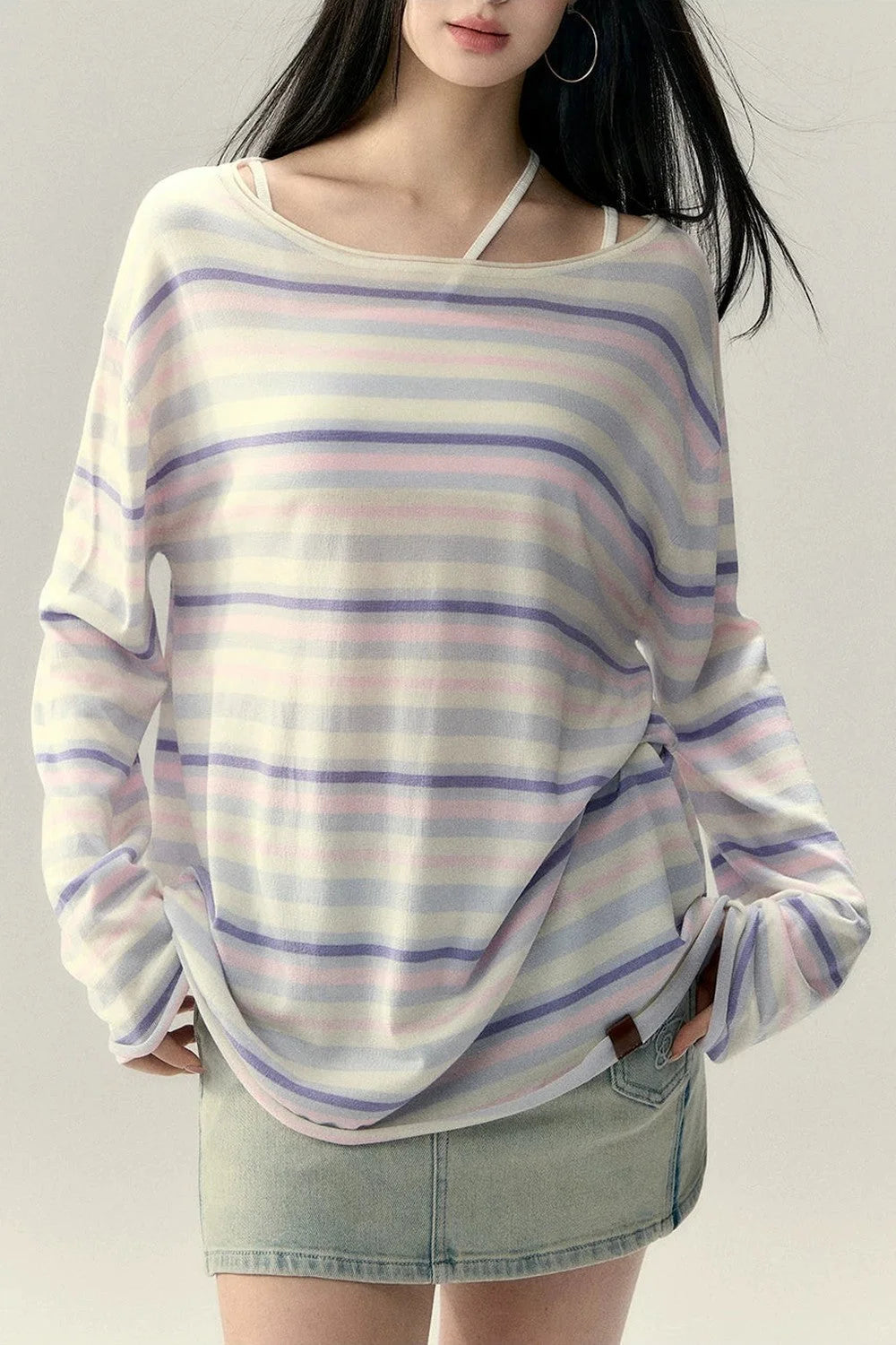 Colorful Striped Wool Acetate T-Shirt Set-Up
