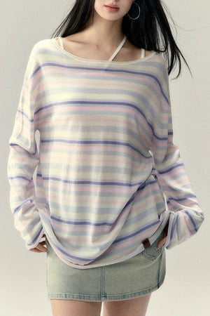Colorful Striped Wool Acetate T-Shirt Set-Up
