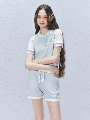 Colour-Block Drawstring Shorts Pants