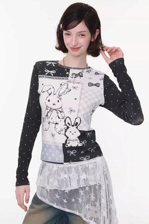 Contrast Bow Rabbit Top