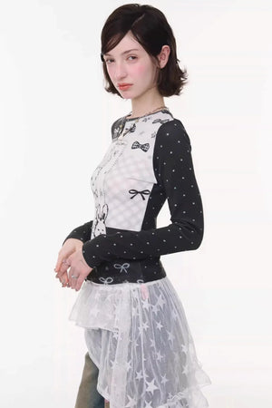 Contrast Bow Rabbit Top