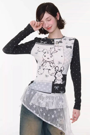 Contrast Bow Rabbit Top