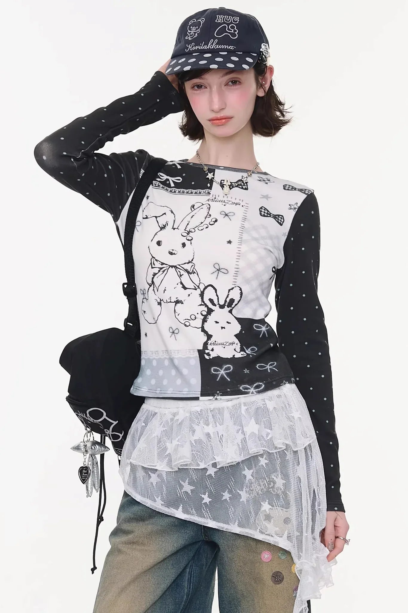 Contrast Bow Rabbit Top