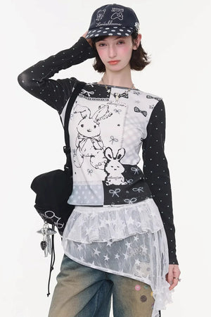 Contrast Bow Rabbit Top