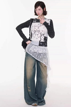 Contrast Bow Rabbit Top