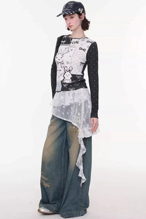 Contrast Bow Rabbit Top