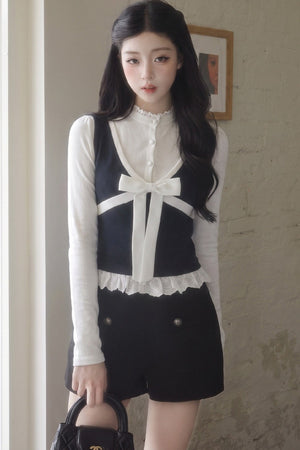 Contrast Bowknot Knitted Vest
