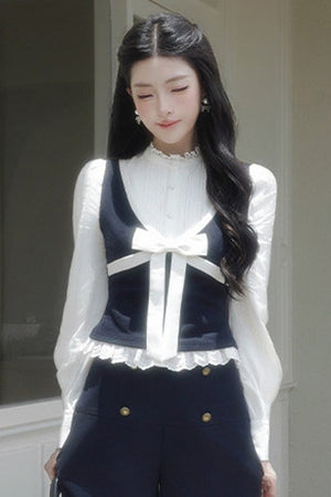 Contrast Bowknot Knitted Vest
