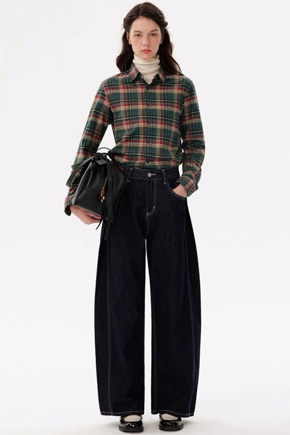 Contrast Check Long Sleeve Lapel Shirt