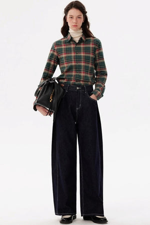 Contrast Check Long Sleeve Lapel Shirt