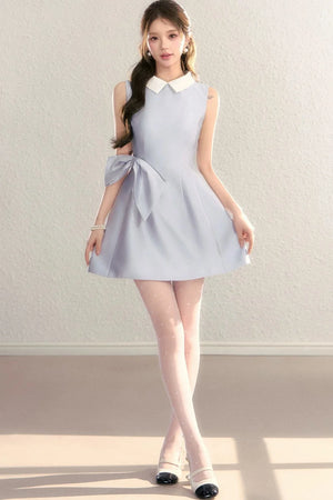 Contrast Collar Puffy Dress