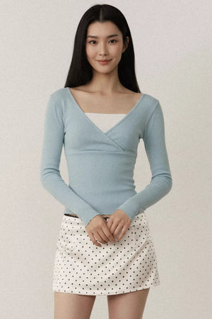 Contrast Color Cross V-Neck Top