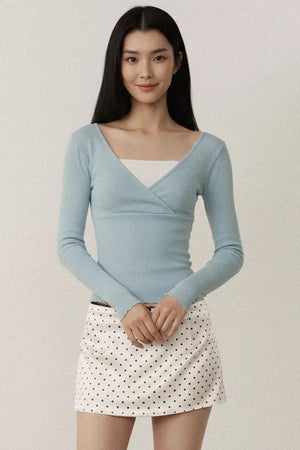 Contrast Color Cross V-Neck Top