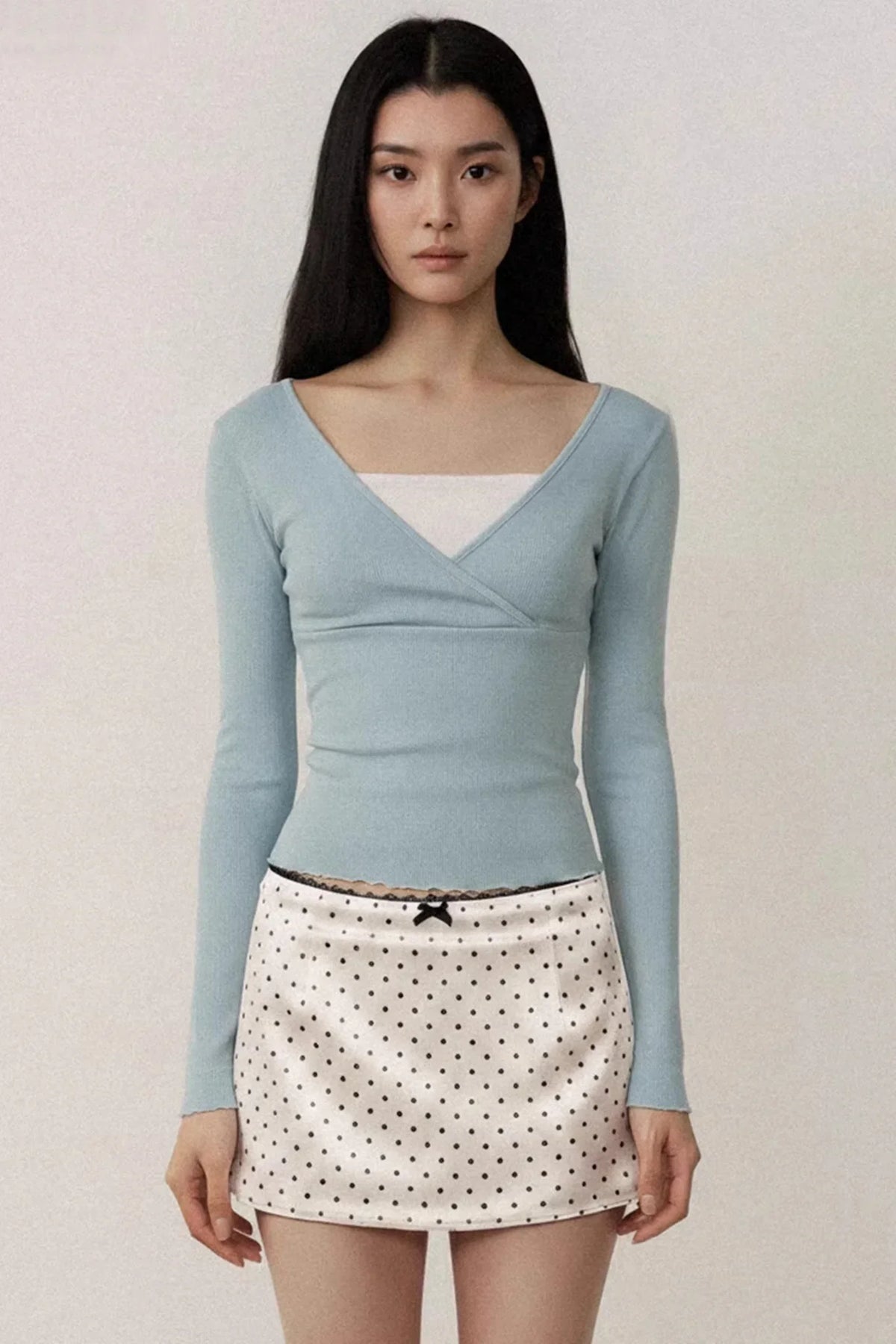 Contrast Color Cross V-Neck Top