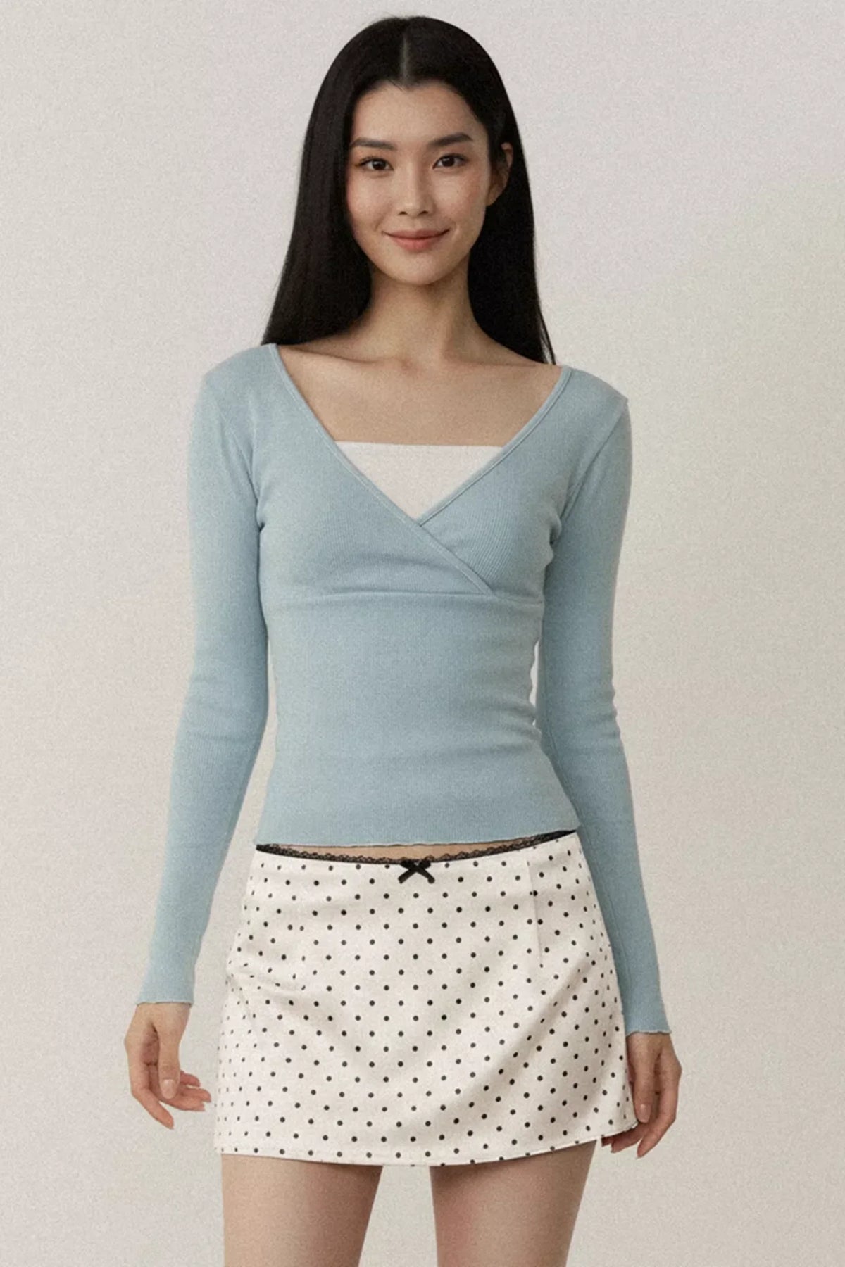 Contrast Color Cross V-Neck Top